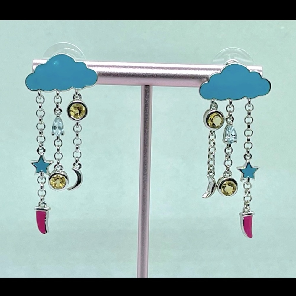 Aquamarine - Citrine - Enamel 925 Earrings